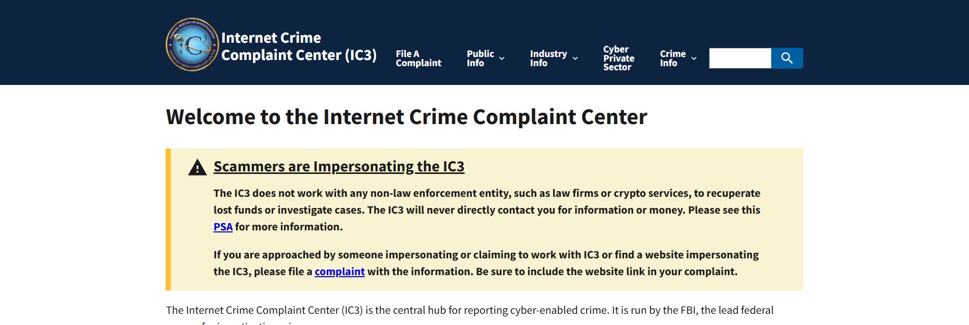 Scammers impersonate ic3 FBI website